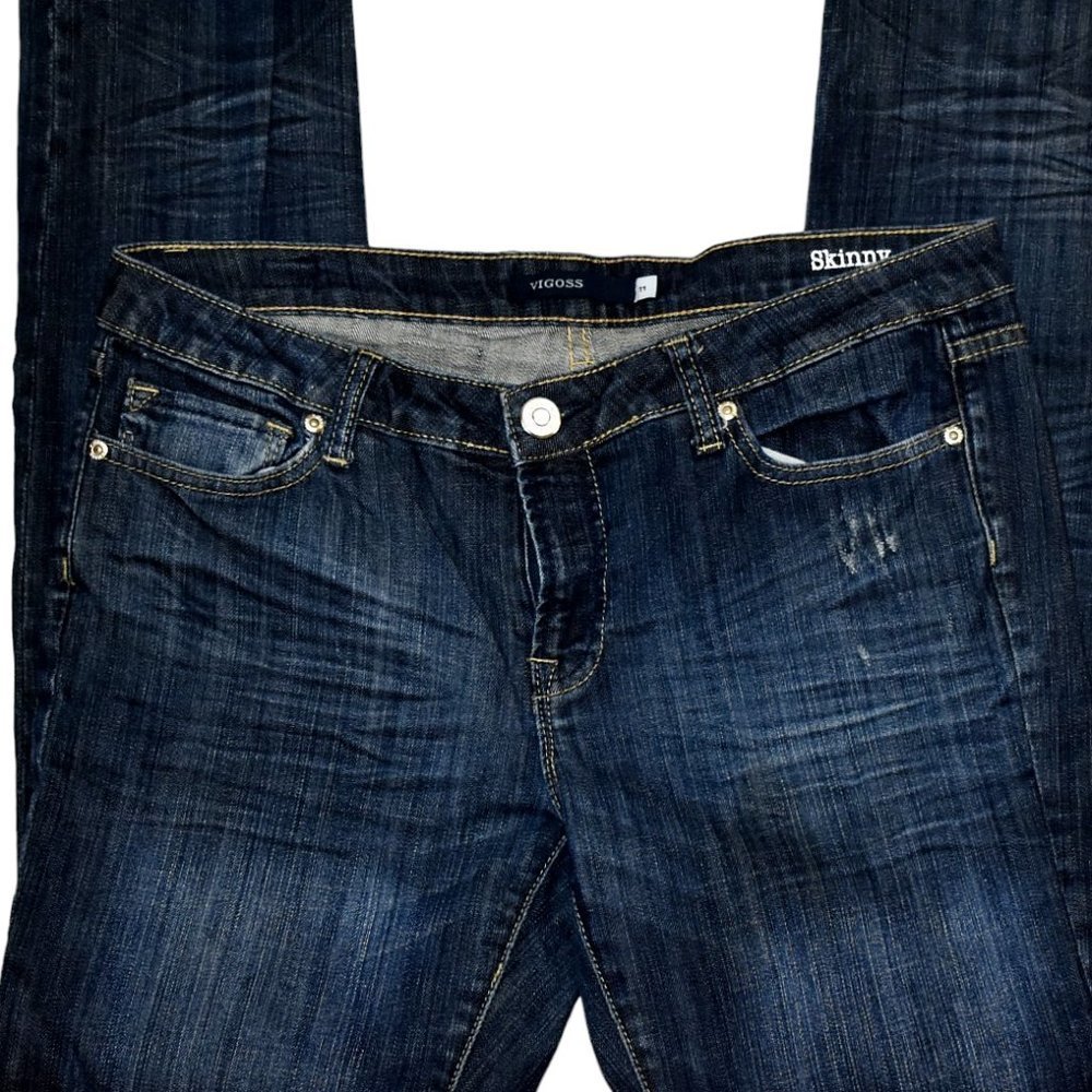 Vigoss Dark Wash "Skinny" Distressed Mid-rise StretchJeans